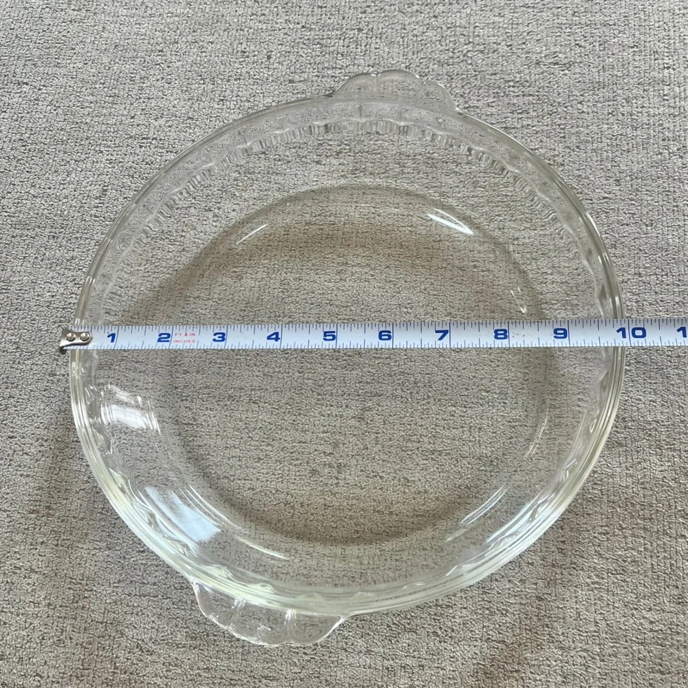 Vintage Pyrex 229 Clear Glass 9.5 Inch Pie Plate Scalloped Handles Made in USA